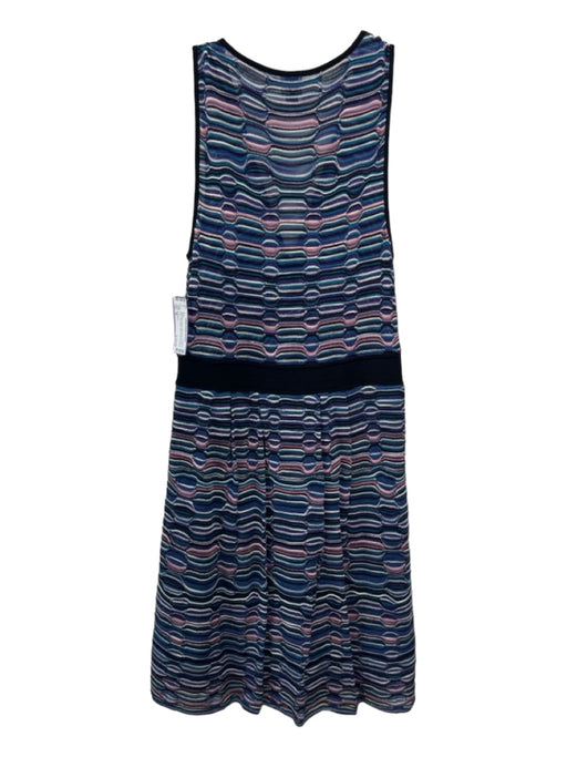 M Missoni Size 46 Black Blue Purple Viscose Blend Knit V Neck Sleeveless Dress Black Blue Purple / 46