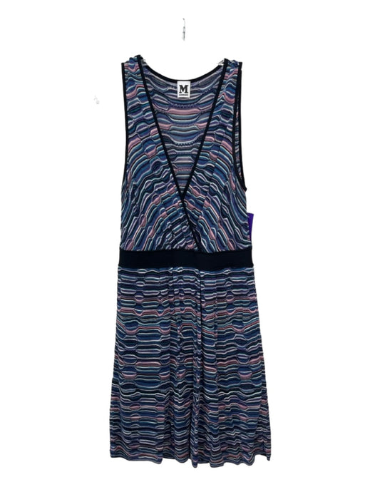 M Missoni Size 46 Black Blue Purple Viscose Blend Knit V Neck Sleeveless Dress Black Blue Purple / 46