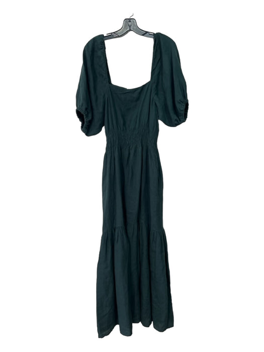 Ann Mashburn Size M Deep Green Cotton Square Neck Short Puff Sleeve Maxi Dress Deep Green / M