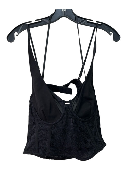 Simkhai Size 10 Black Nylon Blend Cupped Lace Sleeveless Crop Top Black / 10