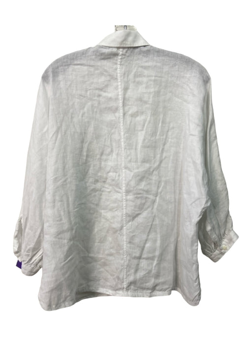 Ann Mashburn Size S White Linen Collared Button Up Long Sleeve Top White / S
