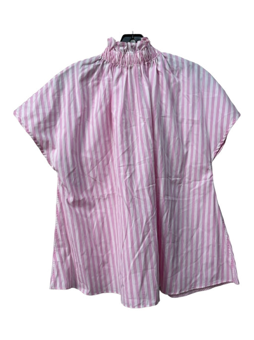 Ann Mashburn Size S Pink & White Cotton Ruffle Neck Striped Drop Shoulder Top Pink & White / S