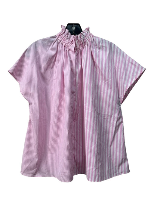 Ann Mashburn Size S Pink & White Cotton Ruffle Neck Striped Drop Shoulder Top Pink & White / S