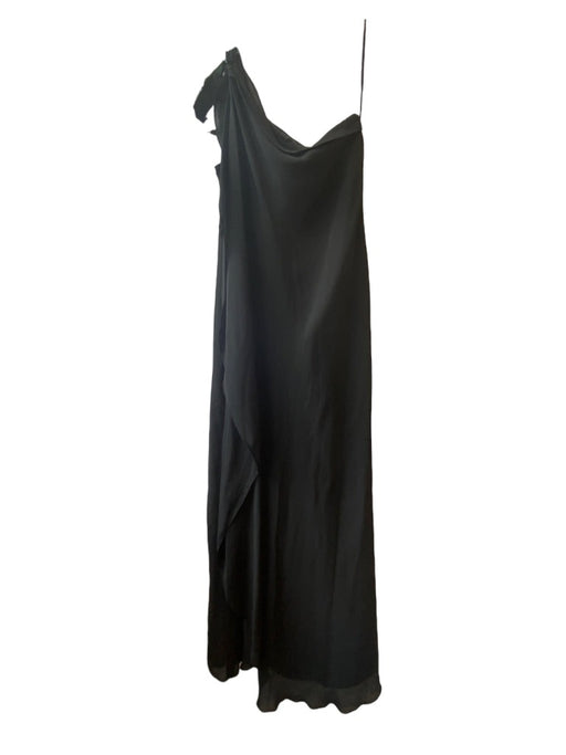 Victor Costa Size 14 Black Polyester One Shoulder Side Zip Sheer Overlay Dress Black / 14