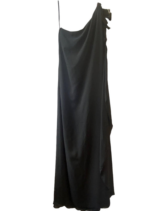 Victor Costa Size 14 Black Polyester One Shoulder Side Zip Sheer Overlay Dress Black / 14