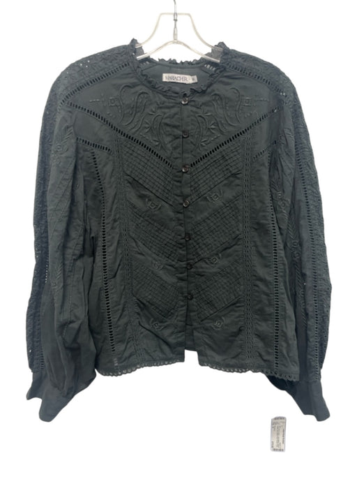 Mariacher Size M Gray Green Cotton Long Balloon Sleeve Ladder Lace Top Gray Green / M
