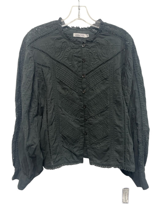 Mariacher Size M Gray Green Cotton Long Balloon Sleeve Ladder Lace Top Gray Green / M