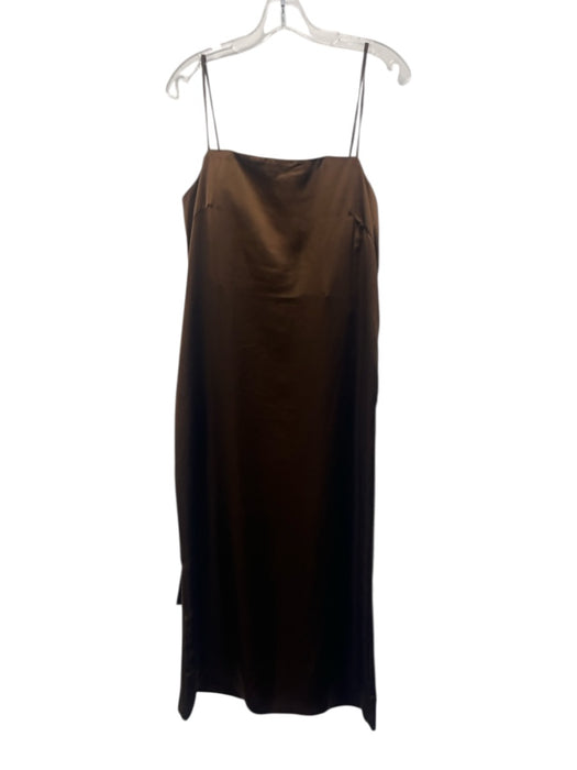 Le AL.X Size S Brown Polyester Satin Spaghetti Strap Drape Detail Side Zip Dress Brown / S