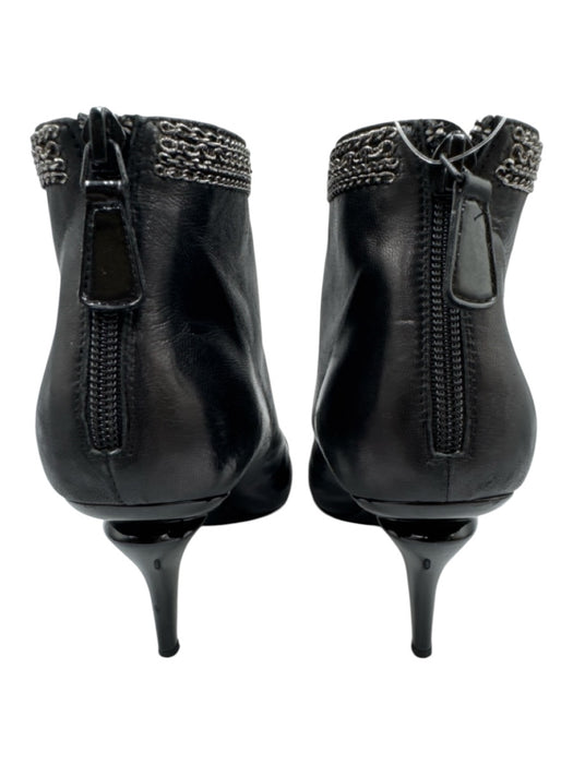 Chanel Shoe Size 41 Black Lambskin Leather Patent Toe Cap Chain Detail Booties Black / 41