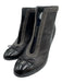Chanel Shoe Size 41 Black Lambskin Leather Patent Toe Cap Chain Detail Booties Black / 41
