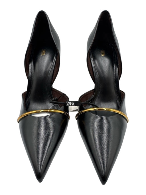 Zara Shoe Size 40 Black & Gold PU Leather Metallic Detail Pointed Toe Pumps Black & Gold / 40