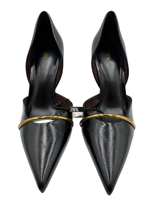 Zara Shoe Size 40 Black & Gold PU Leather Metallic Detail Pointed Toe Pumps Black & Gold / 40