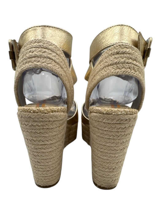 Sam Edelman Shoe Size 8 Gold & Beige Leather Upper Metallic Ankle Buckle Sandals Gold & Beige / 8