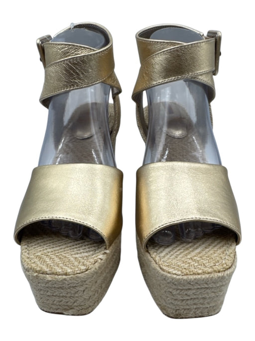 Sam Edelman Shoe Size 8 Gold & Beige Leather Upper Metallic Ankle Buckle Sandals Gold & Beige / 8