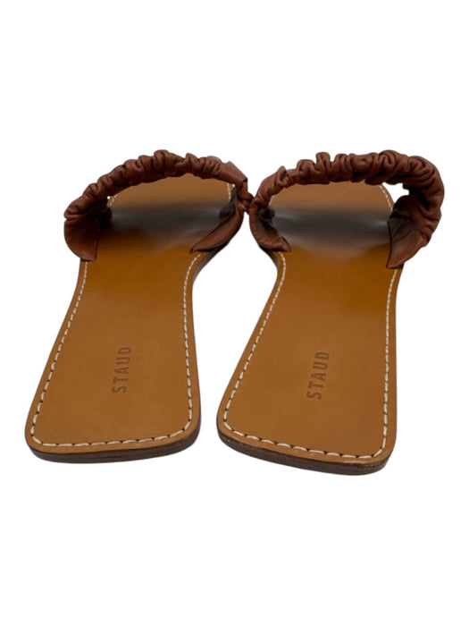 Staud Shoe Size 39 Tan Brown Leather Upper Scrunch Strap Slide Flat Mule Sandals Tan Brown / 39