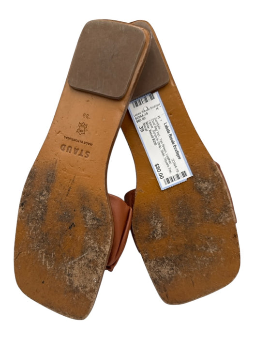 Staud Shoe Size 39 Tan Brown Leather Upper Scrunch Strap Slide Flat Mule Sandals Tan Brown / 39