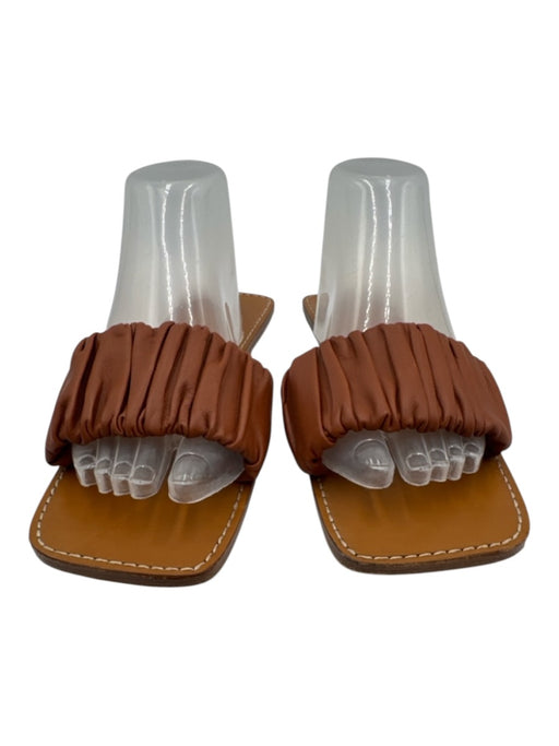 Staud Shoe Size 39 Tan Brown Leather Upper Scrunch Strap Slide Flat Mule Sandals Tan Brown / 39