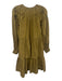 Ulla Johnson Size 0 Brown Green Cotton Long Balloon Sleeve Gathered Detail Dress Brown Green / 0