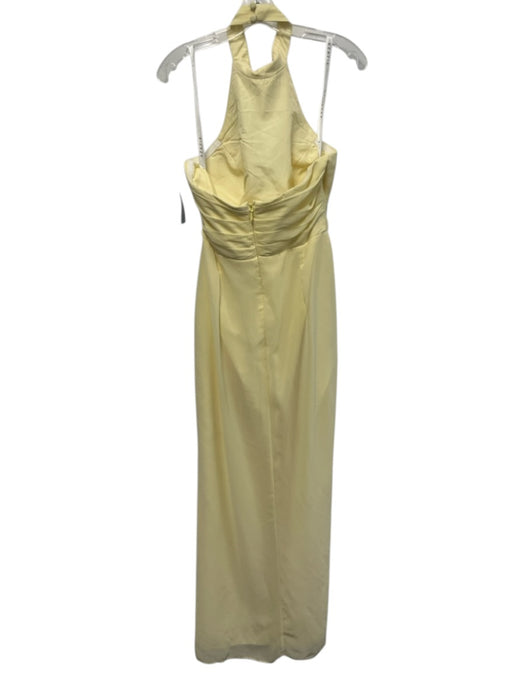 Azazie Size A8 Butter Yellow Polyester Halter Neck Draped Gathered Pleats Gown Butter Yellow / A8