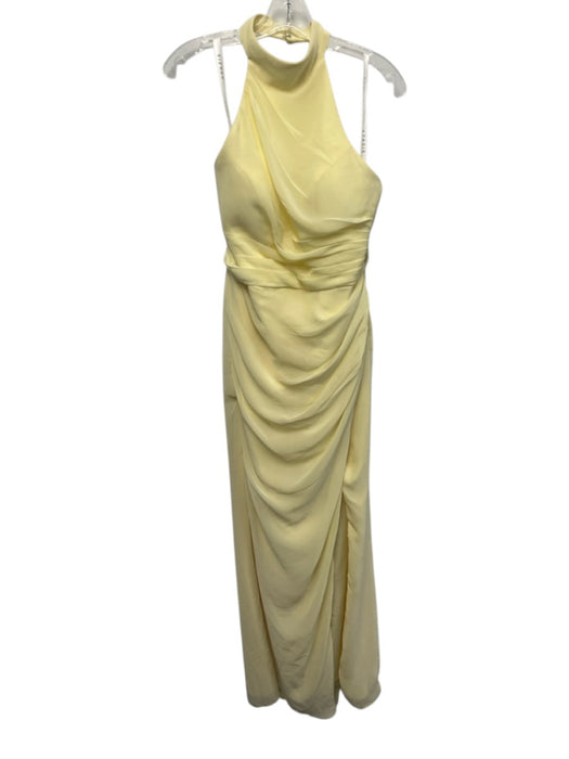 Azazie Size A8 Butter Yellow Polyester Halter Neck Draped Gathered Pleats Gown Butter Yellow / A8