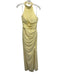 Azazie Size A8 Butter Yellow Polyester Halter Neck Draped Gathered Pleats Gown Butter Yellow / A8