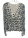 Rebecca Taylor Size 8 Cream White & Blue Silk Floral Sheer Overlay V Neck Top Cream White & Blue / 8