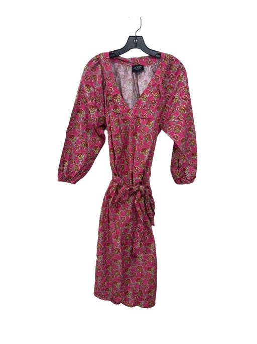 J Crew Collection Size M Pink Print Cotton V Neck Floral Long Sleeve Sash Dress Pink Print / M