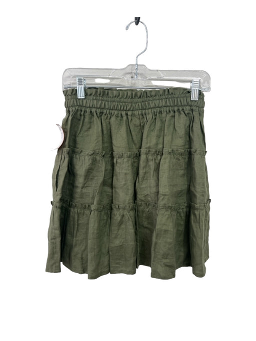 LJC Designs Size M Olive Green Linen Tiered Elastic Waist Drawstring Mini Skirt Olive Green / M