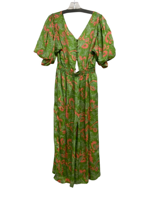 Cleobella Size S Pink & Green Viscose Floral Puff Short Sleeve Keyhole Jumpsuit Pink & Green / S