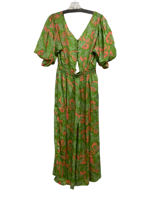 Cleobella Size S Pink & Green Viscose Floral Puff Short Sleeve Keyhole Jumpsuit Pink & Green / S