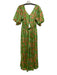 Cleobella Size S Pink & Green Viscose Floral Puff Short Sleeve Keyhole Jumpsuit Pink & Green / S