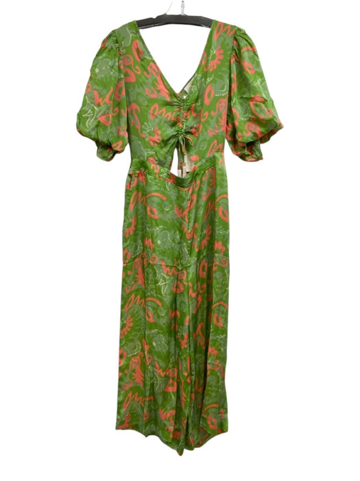 Cleobella Size S Pink & Green Viscose Floral Puff Short Sleeve Keyhole Jumpsuit Pink & Green / S