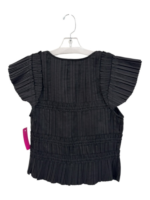 Sea New York Size S Black Polyester Cap Sleeve Accordion Pleat Tie Front Top Black / S