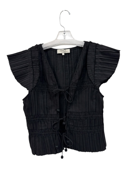 Sea New York Size S Black Polyester Cap Sleeve Accordion Pleat Tie Front Top Black / S