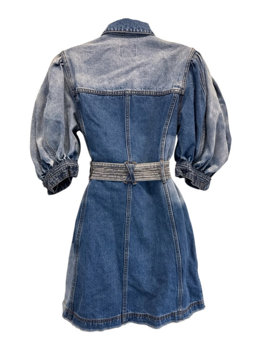 Aje Size 8 Medium & light wash Cotton Denim 1/2 Puff Sleeve Button Front Dress Medium & light wash / 8