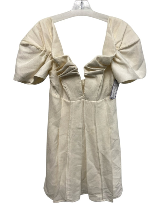 Cult Gaia Size 4 Cream White Linen Blend Off Shoulder Gathered Pleating Dress Cream White / 4