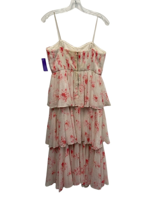 Self-Portrait Size 8 Cream White & Pink Polyester Abstract Floral Tiered Dress Cream White & Pink / 8