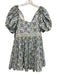 Agua by Agua Bendita Size XL Cream White & Blue Cotton Floral Off Shoulder Dress Cream White & Blue / XL