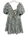Agua by Agua Bendita Size XL Cream White & Blue Cotton Floral Off Shoulder Dress Cream White & Blue / XL