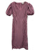 Ganni Size 44 Pink & Brown Cotton Striped Short Puff Sleeve Side Cut Outs Dress Pink & Brown / 44