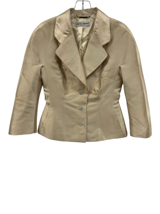 Dolce & Gabbana Size 42 Champagne Beige Silk 3/4 Sleeve Button Front Jacket Champagne Beige / 42
