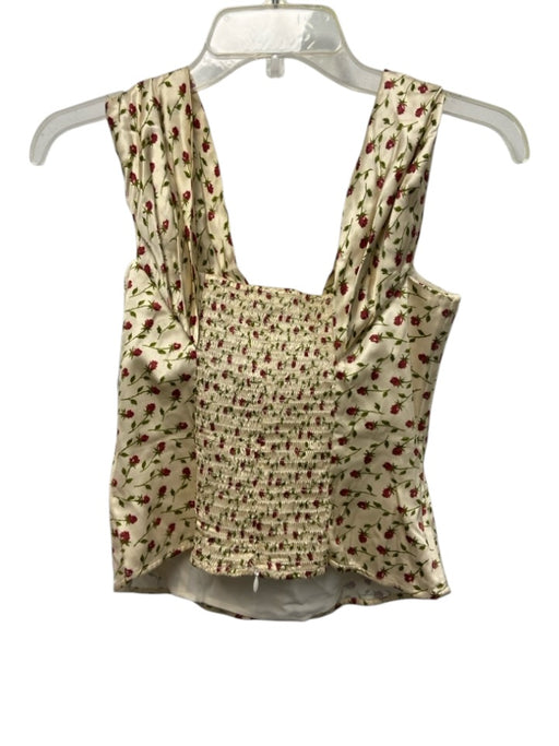 Reformation Size 6 Cream Beige & Red Silk Floral Off Shoulder Foldover Top Top Cream Beige & Red / 6