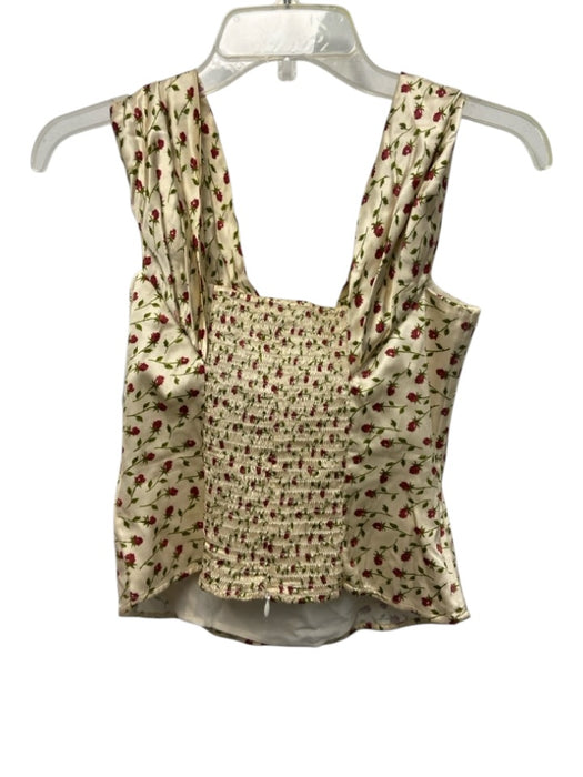 Reformation Size 6 Cream Beige & Red Silk Floral Off Shoulder Foldover Top Top Cream Beige & Red / 6