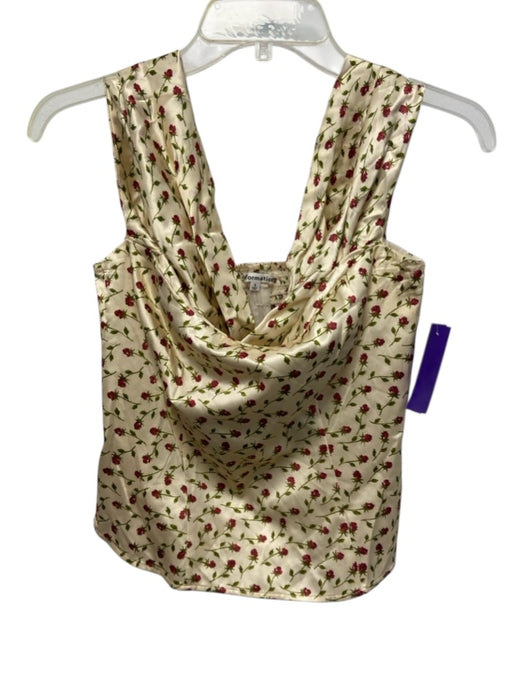 Reformation Size 6 Cream Beige & Red Silk Floral Off Shoulder Foldover Top Top Cream Beige & Red / 6