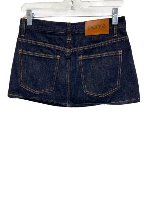 Parke Size 25 Dark Wash Cotton Denim A Line Button & Zip Fly Micro Mini Skirt Dark Wash / 25