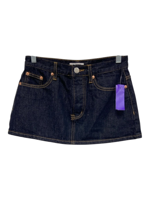 Parke Size 25 Dark Wash Cotton Denim A Line Button & Zip Fly Micro Mini Skirt Dark Wash / 25
