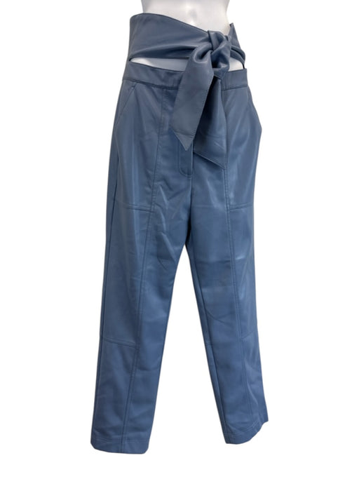 Jonathan Simkhai Size 6 Dusty Blue PU Leather Paneled Tie Waist Tapered Pants Dusty Blue / 6