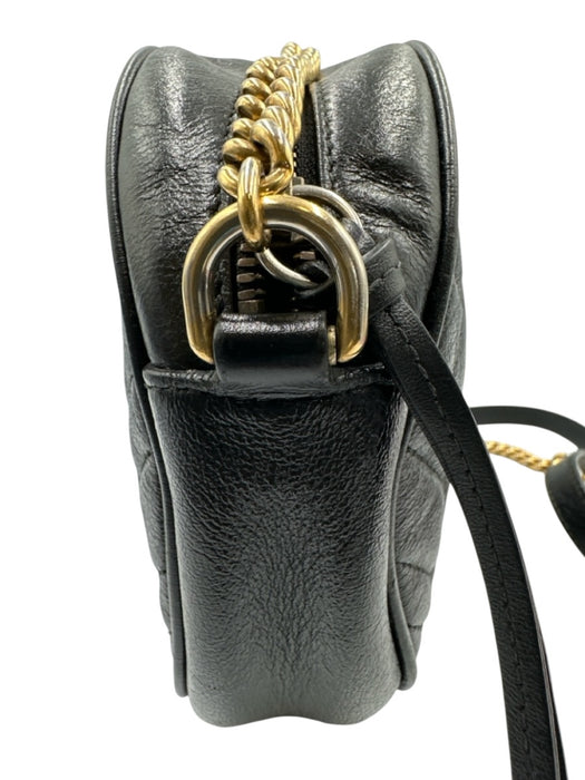 Gucci Black Leather Zip Top Chevron Quilt Circle Crossbody Bag Black