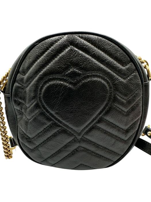 Gucci Black Leather Zip Top Chevron Quilt Circle Crossbody Bag Black