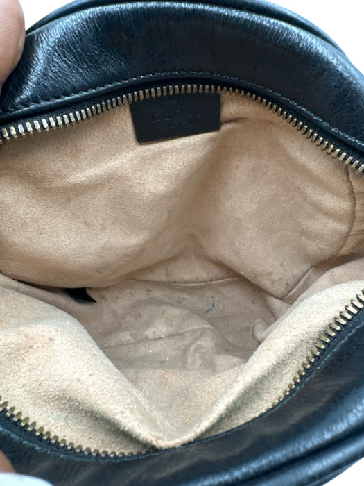 Gucci Black Leather Zip Top Chevron Quilt Circle Crossbody Bag Black